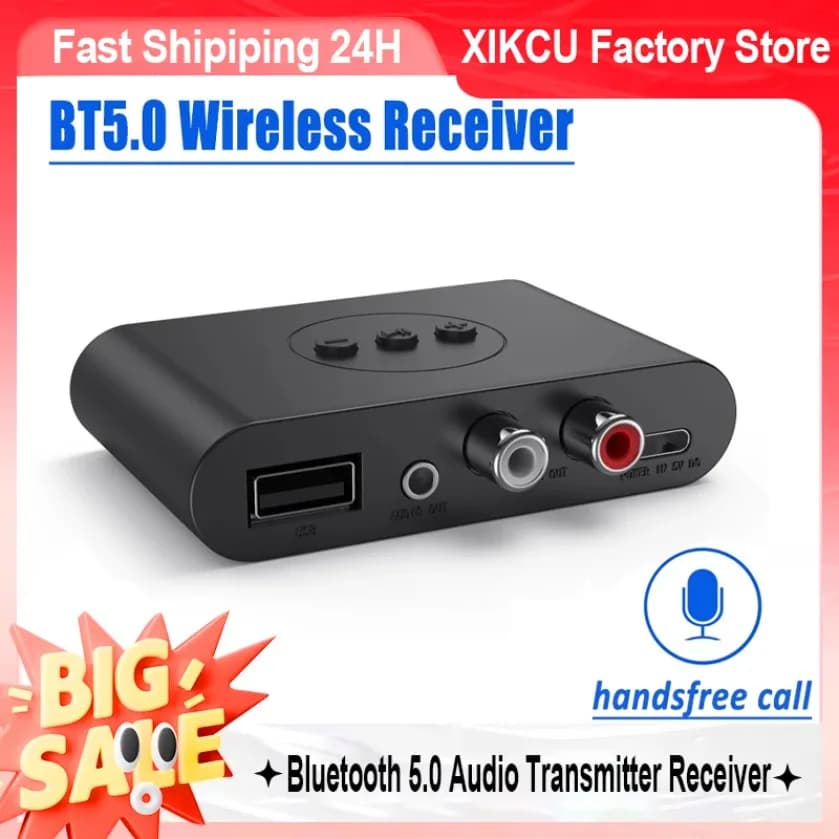 Bluetooth 5.0 Audio Transmitter Receiver Wireless Adapter U Disk RCA 3.5MM AUX Stereo Sound For Car Television Desktop Speaker