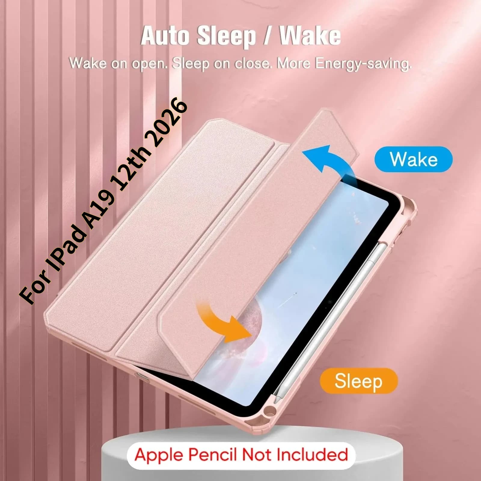 Custodia Smart Cover in Pelle PU con Retro Trasparente in Acrilico e Porta Penna per iPad 2026 (compatibile con modelli A19 Gen 12, A16 Gen 11, Pro, Air 8, 11, M5, M4, M3, M2)