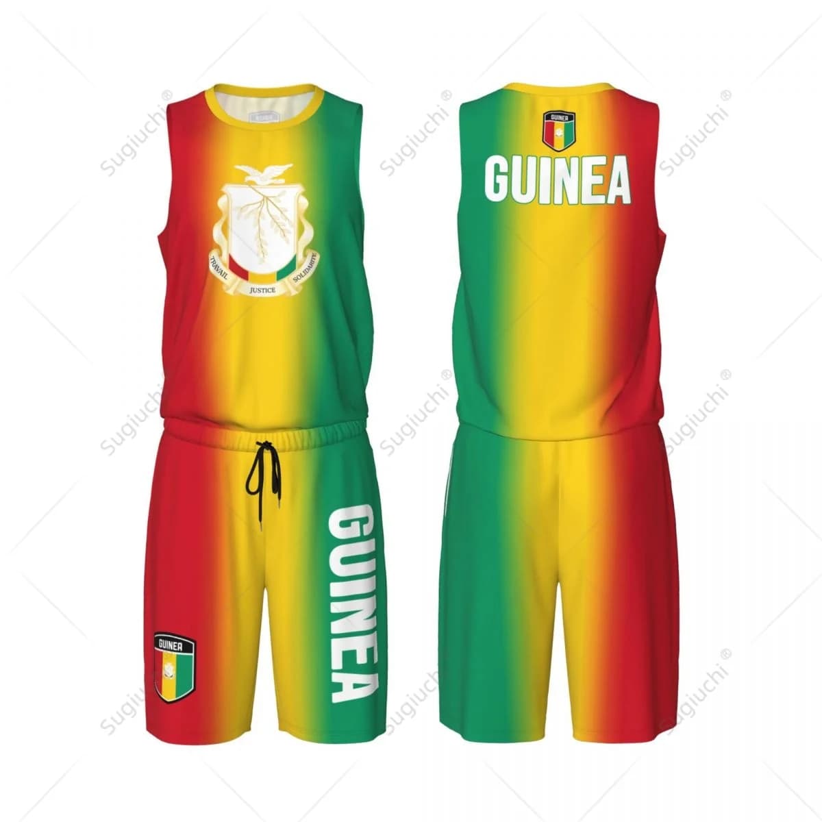 Set of Guinea Flag Basketball Mesh for Men, Mesh and Sleeveless Mesh Trousers