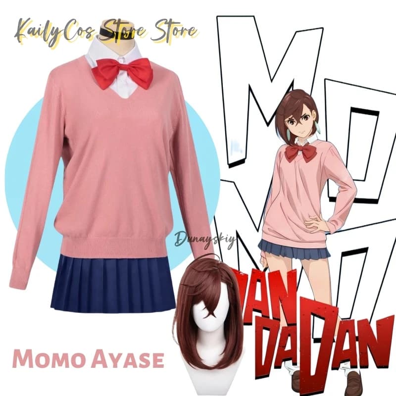 Momo Ayase Cosplay Cosplay Wig Anime Dandadan Gonna Skull Uniform Earrings Socks Crew Neck Christmas party for girls Women