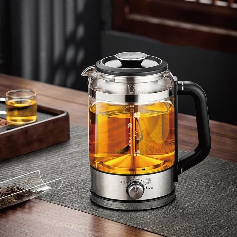 600W 1.5L Glass Steam Tea Kettle 4-Gear Control Auto Keep Warm Electric Health Pot for Black Tea & Pu'er Tea Home Office Use