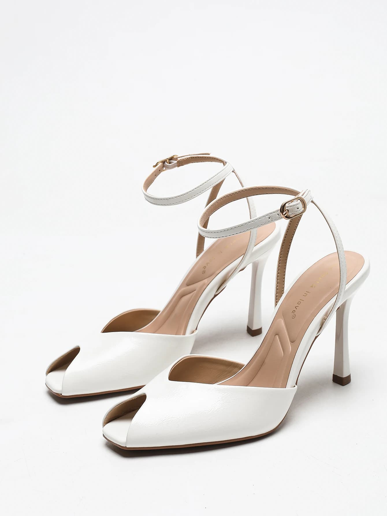 Eleganti Tacchi a Spillo con Punta Quadrata in Pelle, Peep-Toe e Cinturino Posteriore, Calzature Alla Moda