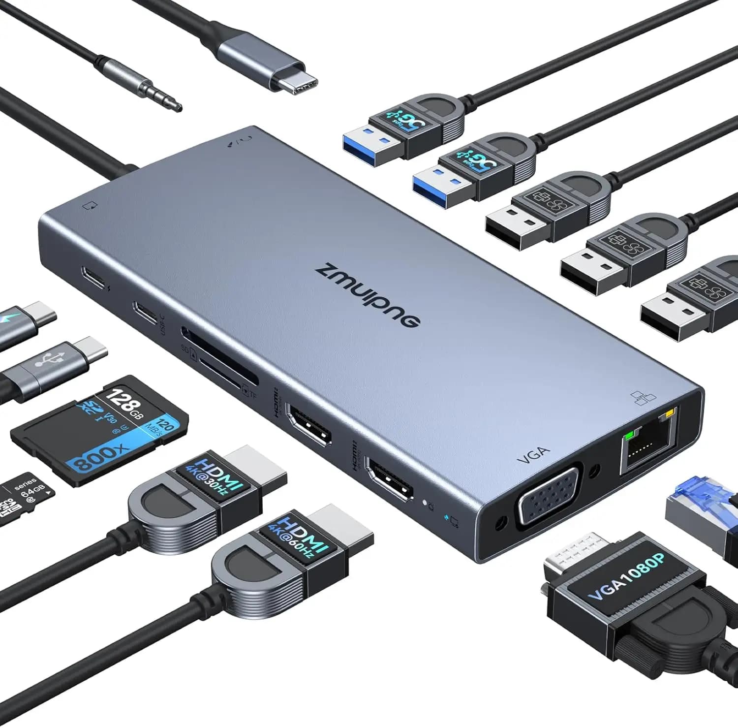 Docking Station USB-C 15-in-1 con Triplo Display, HDMI 4K, Ricarica PD ed Ethernet per Laptop