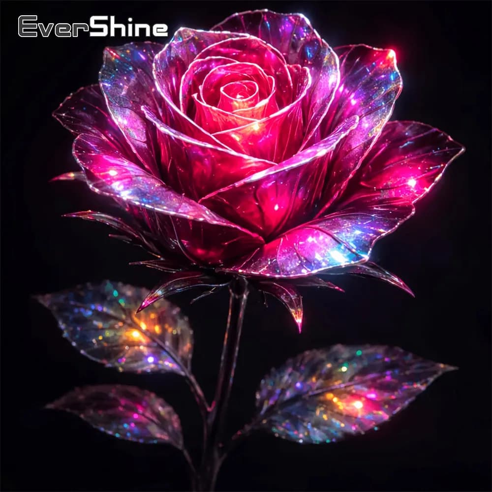 Evershine Nuovo Arrivo Quadro Floreale con Mosaico di Diamanti, Pittura con Strass Rosa, Ricamo Fai da Te con Punte Quadrate Complete, Regalo Fatto a Mano