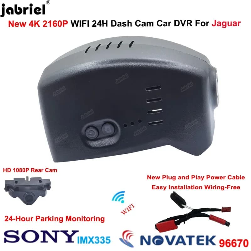 Auto Wifi UHD 4K 2160P Videoregistratore DVR per auto Monitoraggio parcheggio 24 ore su 24 Telecamera da cruscotto Telecamera anteriore e posteriore per Jaguar EV400 2019