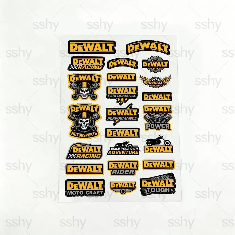 Adesivi Riflettenti Impermeabili per Moto DEWALT, Decalcomanie per Casco, Serbatoio Carburante, Cassetta degli Attrezzi, Racing
