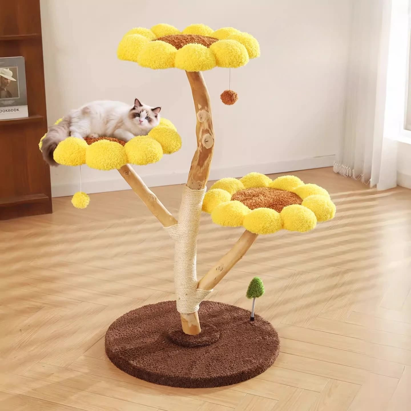 Torre per Gatti di Lusso con Tiragraffi, Tappetino e Accessori in Legno, Casetta, Sabbiera, Rascador De Gatos, Decorazione per la Casa