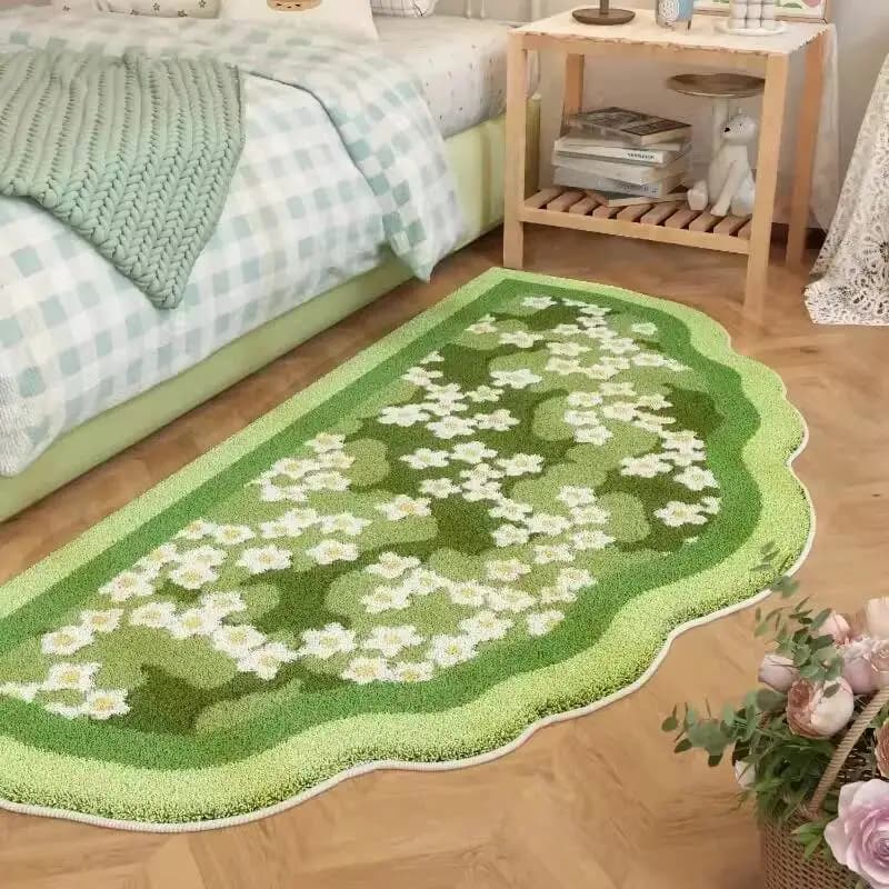Tappeto Verde Stile Fresco, Tappeti in Muschio Verde Spesso e Morbido per Camera da Letto, Tappeto Irregolare Antiscivolo Resistente allo Sporco, Decorazione per la Casa