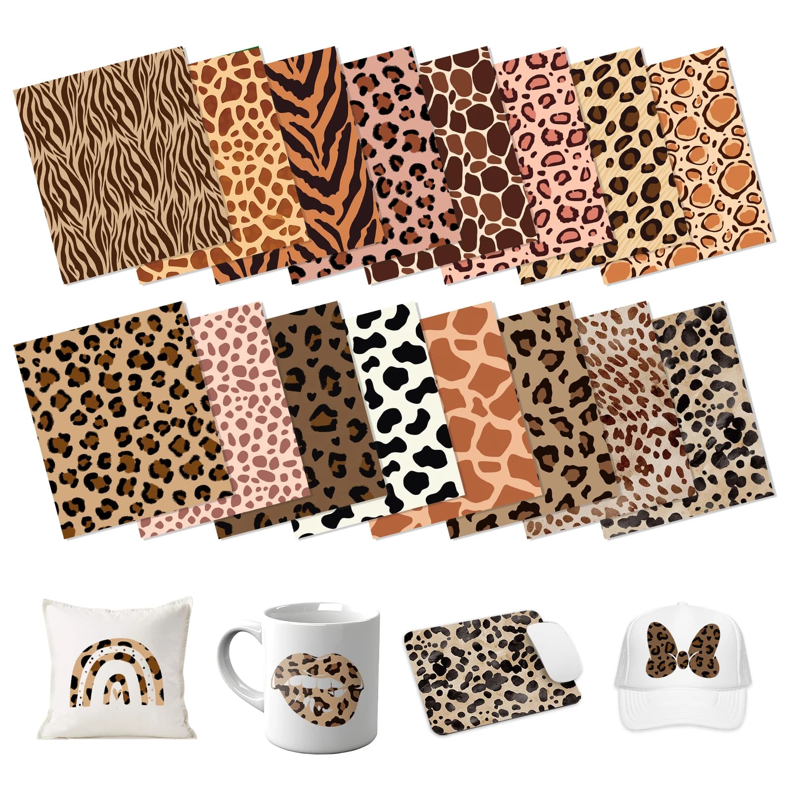 Carta per inchiostro per trasferimento a sublimazione leopardata - 16 fogli 12"x10" Carta per trasferimento a sublimazione con stampe animalier per bicchieri, magliette, tazze