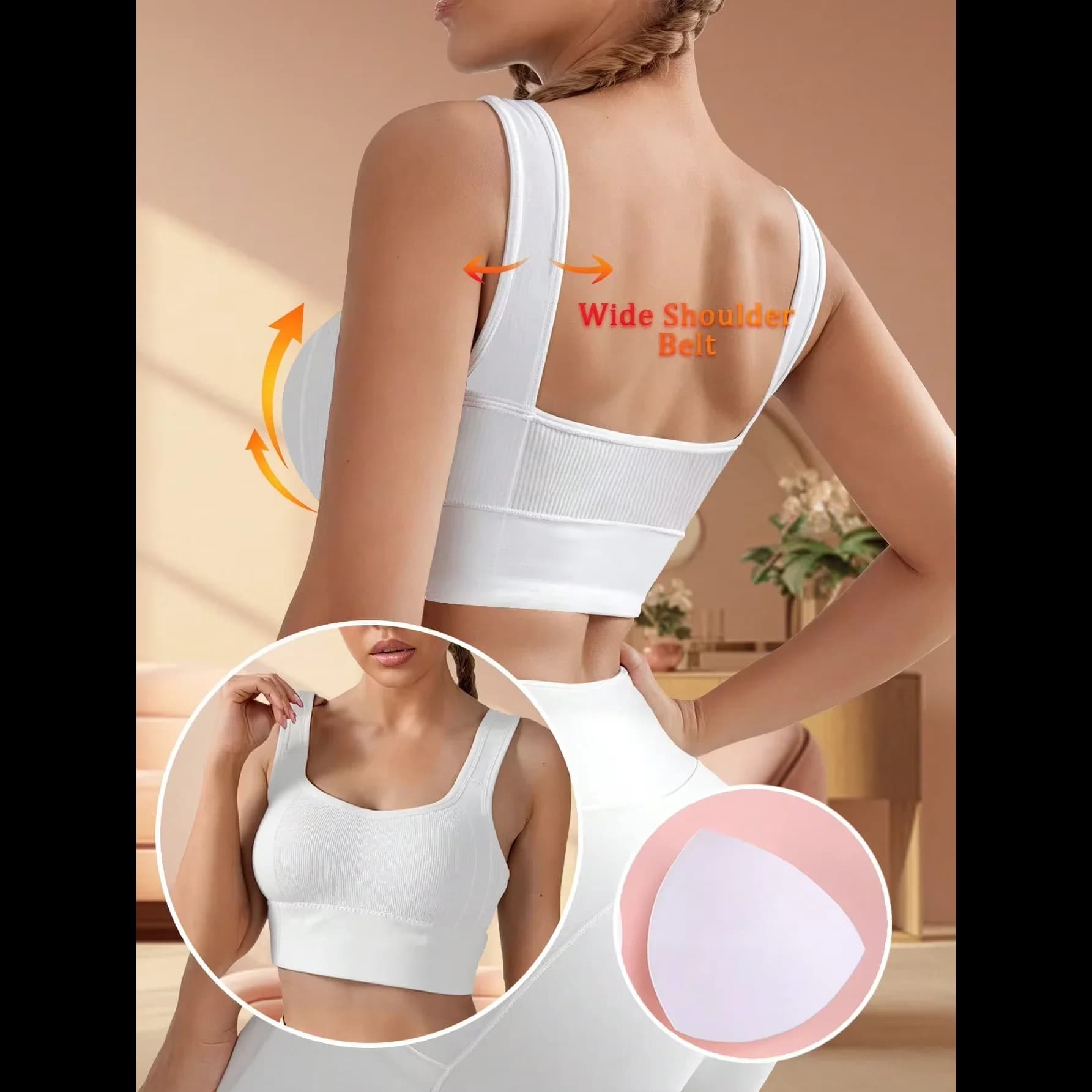 Solid Ribbed Sports Bra Workout Shockproof Sports Bra Top With Padded Seamless Sports Bra For Women Push Up Bra Seamless Lingeri