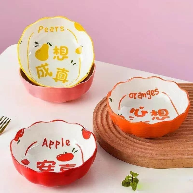 Ciotola in Ceramica per Gelato, Ciotola Carina con Bordo Decorato per Dessert, Ciotola Speciale per Friggitrice ad Aria, Ciotola per Frutta e Insalata, Ciotole per Uso Domestico, Utensili da Cucina