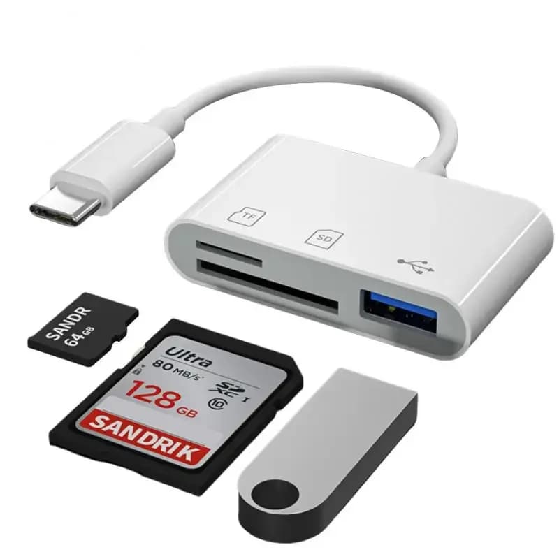 Lettore di schede SD 3 in 1 Adattatore OTG Porta 2.0/3.0 compatibile per iPhone 15 MacBook Pro Laptop PC Fotocamera Cellulari