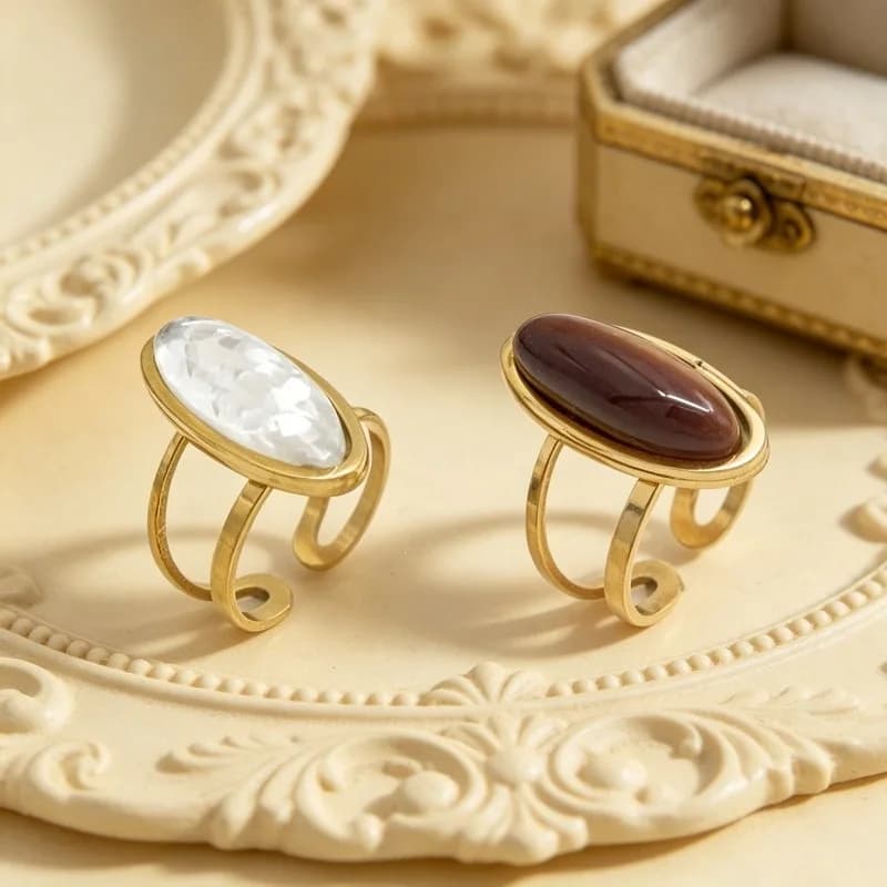 European and American fashion popular retro stainless steel geometric oval ring open ring women's light luxury high-end accessories