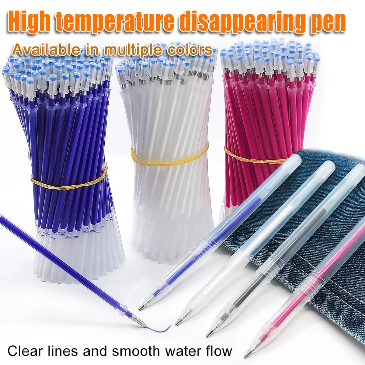 50 pezzi Set 2 tappi per penna Tessuto in pelle Penna a scomparsa ad alta temperatura Penna per marcatura tessile Penna per sbiadimento termico