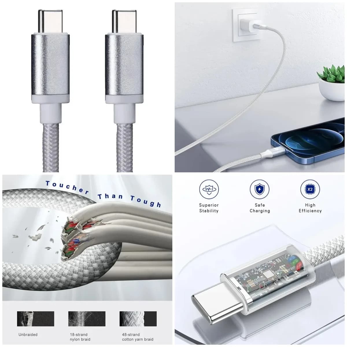 Cavo di ricarica per telefono cellulare intrecciato in nylon