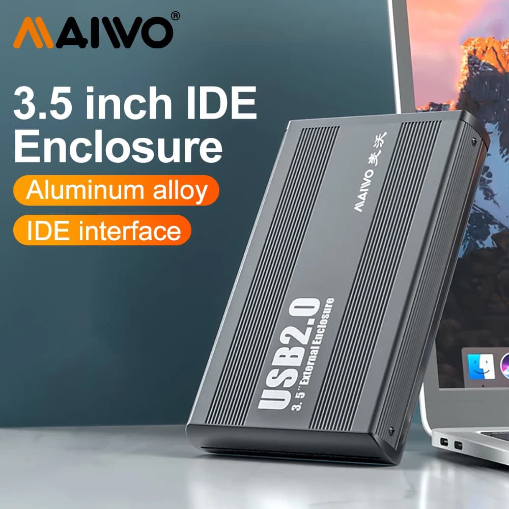Custodia per disco rigido esterno MAIWO da 3,5 pollici IDE a USB 2.0 Custodia per disco rigido esterno da 3,5 pollici per disco HDD/SSD da 3,5 pollici per PC portatile