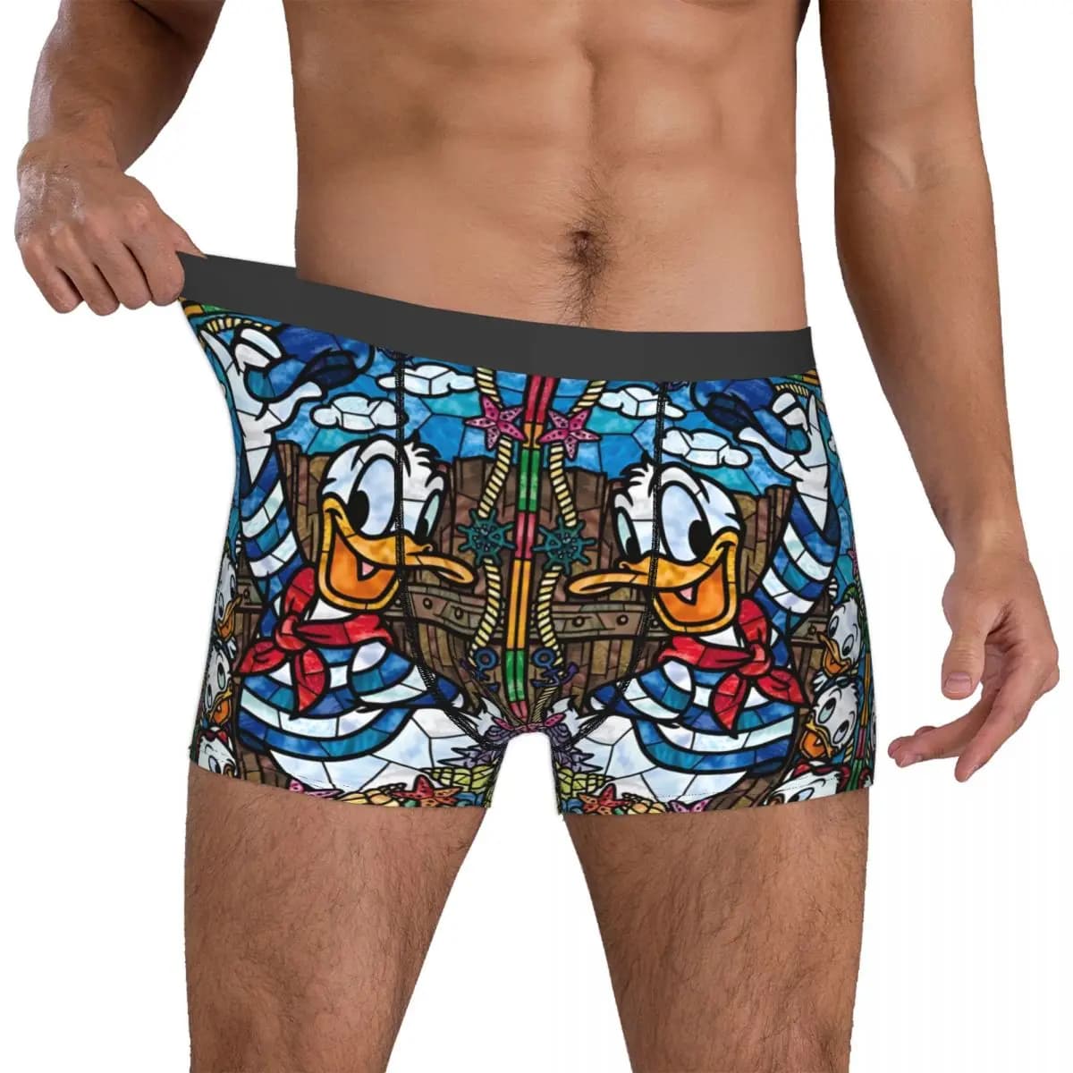 Boxer da Uomo Personalizzati con Stampa Donald Duck, Mutande Elasticizzate con Cartoni Animati