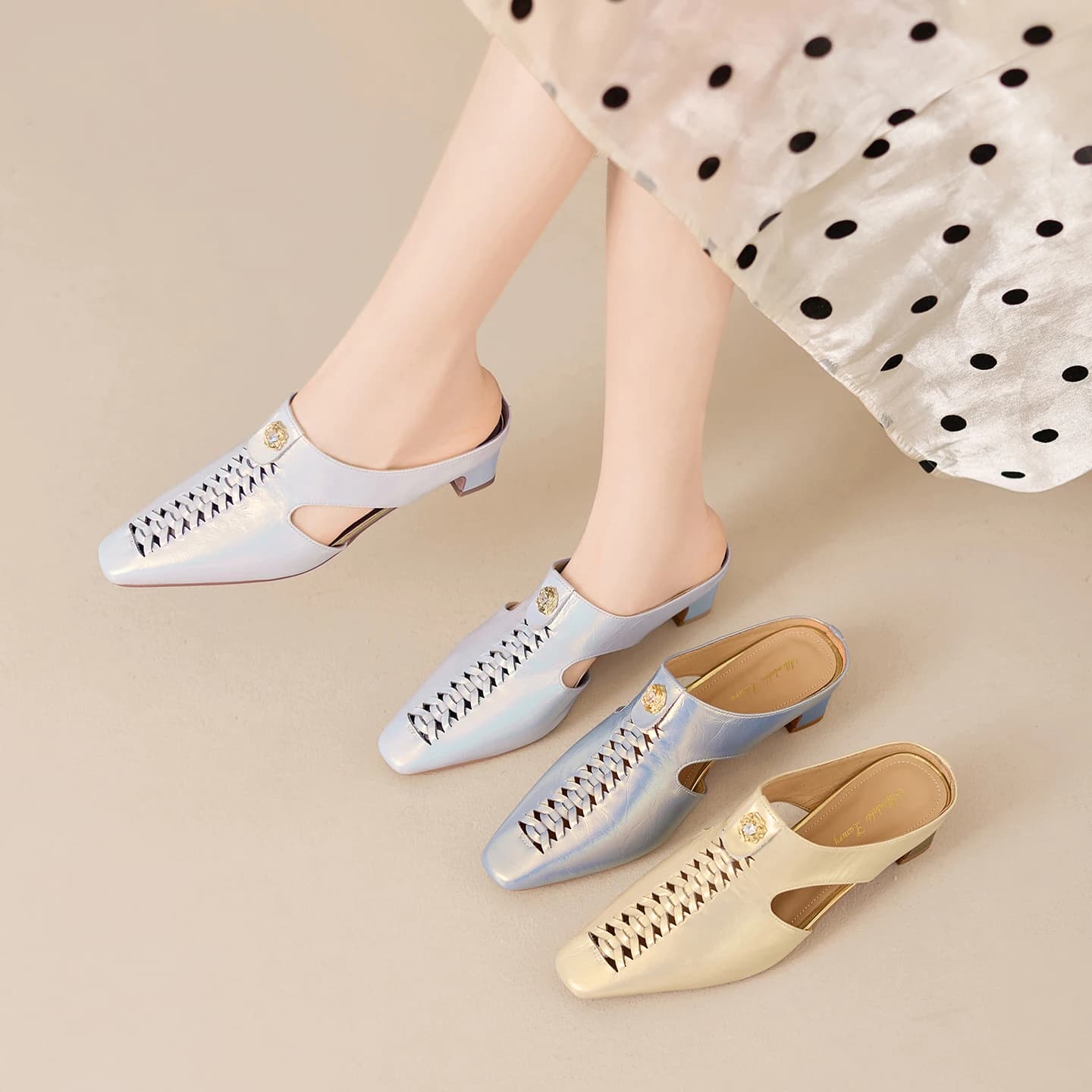 2026 new summer women sandals natural leather 22-25cm cowhide+sheepskin+pigskin weave hollow-out mules high heel women slippers