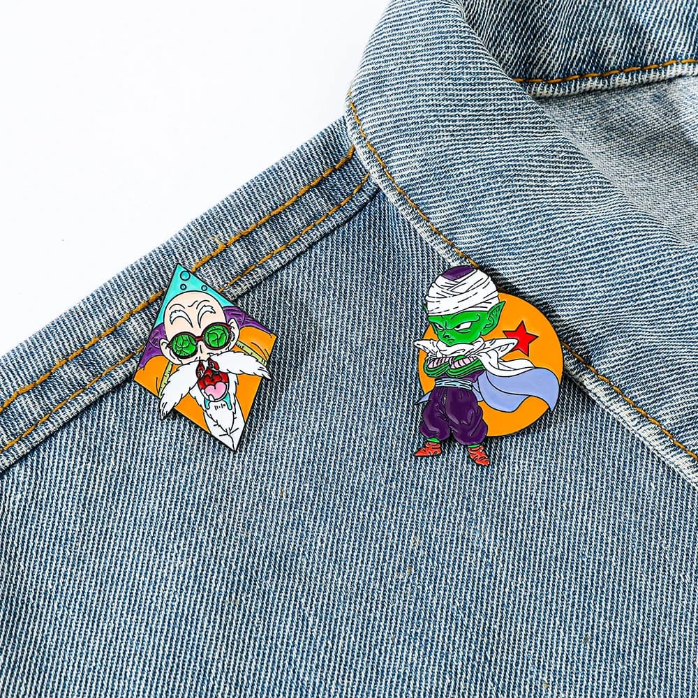 2 Pcs Cartoon Creative Brooch Characters Piccolo Master Roshi Enamel Pin Metal Badge Jewelry Clothing Backpack Accessories Gift