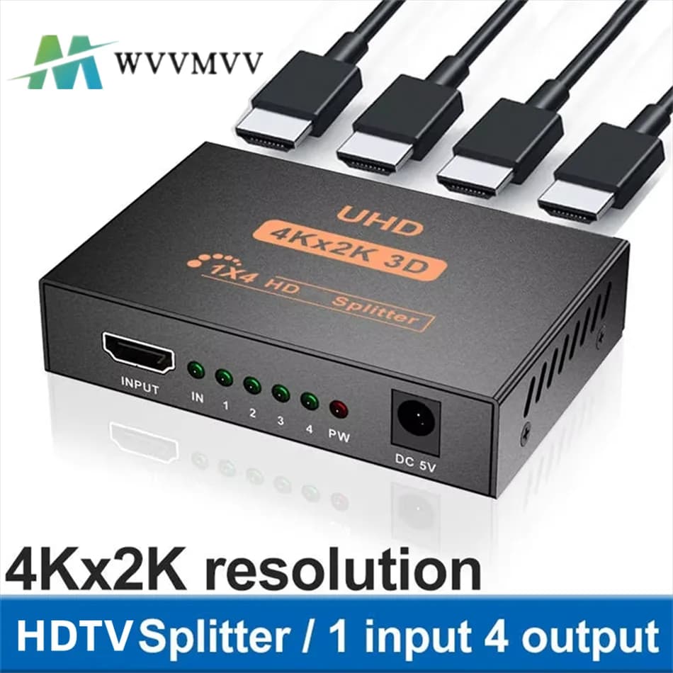 1 x 4 Convertitore splitter compatibile HDMI 1 ingresso 4 uscite HD 1.4 Amplificatore splitter HDCP 4K/1080P Doppio display per HDTV DVD PS3 Xbox