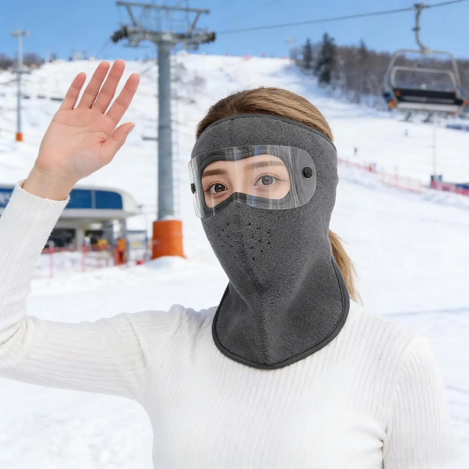 Maschera invernale per il viso Cappello termico in pile ispessito Maschera da sci invernale Occhiali per uomo Tempo freddo Ciclismo Equitazione Moto