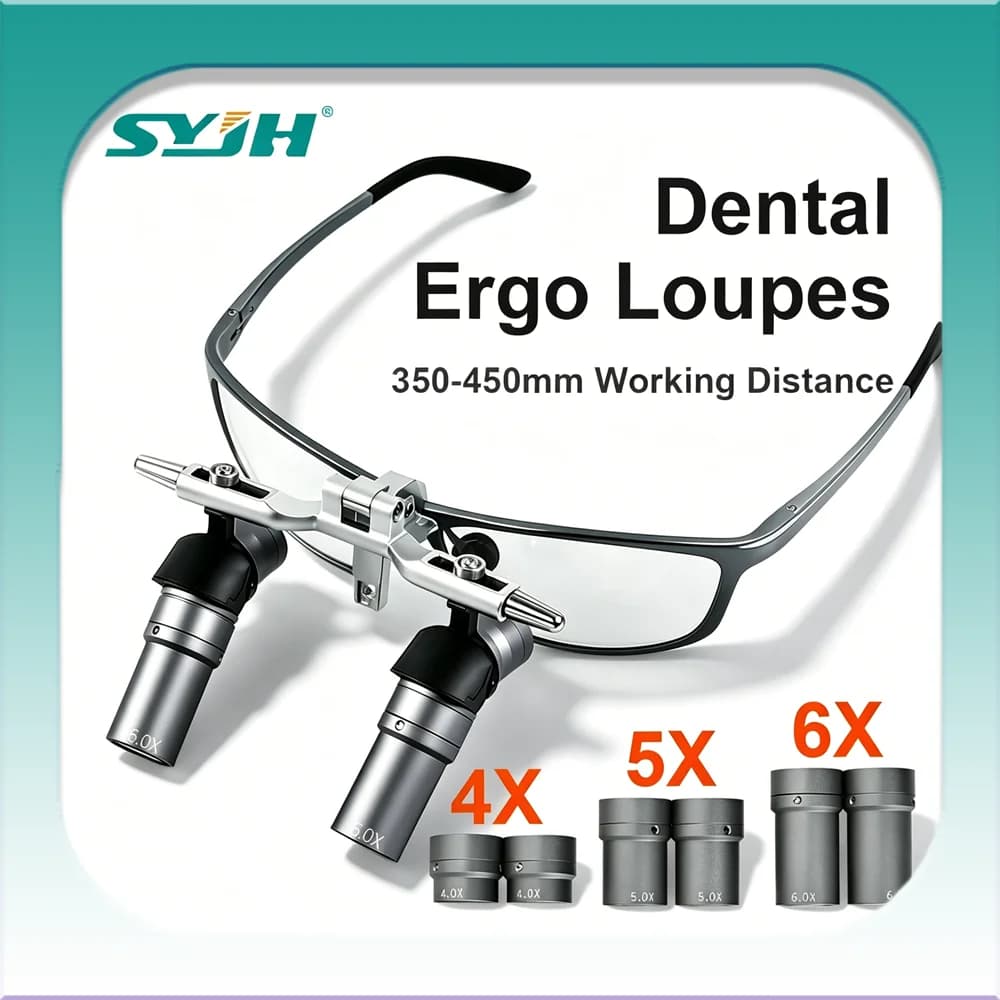 SYJH 4X-6X Dental Binocular Magnifying Glasses 48° Wide Angle Ergo Loupes Prevention Cervical Spondylosis for Dentist No LED