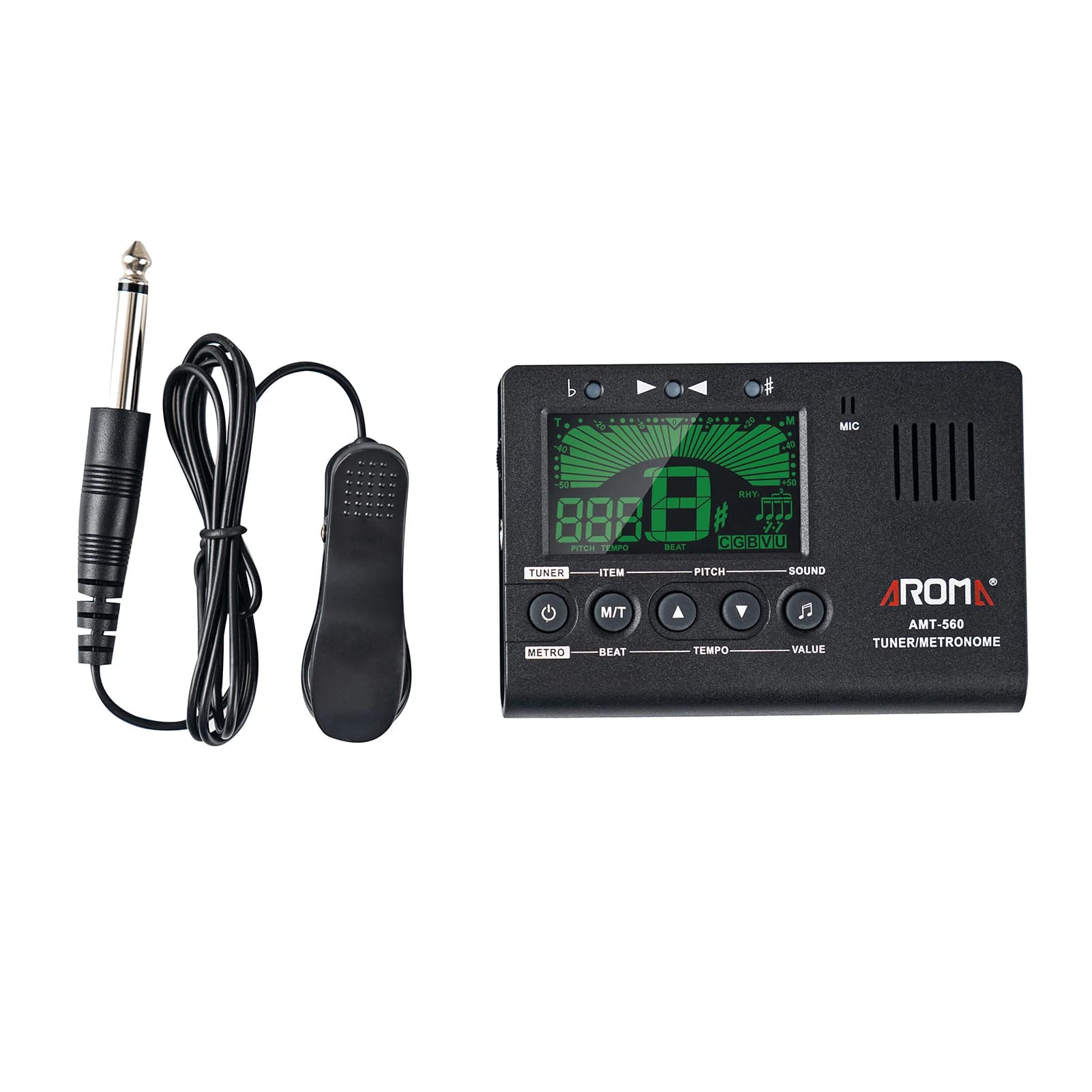 Aroma AMT-560 accordatore per chitarra elettrica e microfono incorporato metronomo con cavo Pickup 6.3mm per chitarra Ukulele per violino basso cromatico