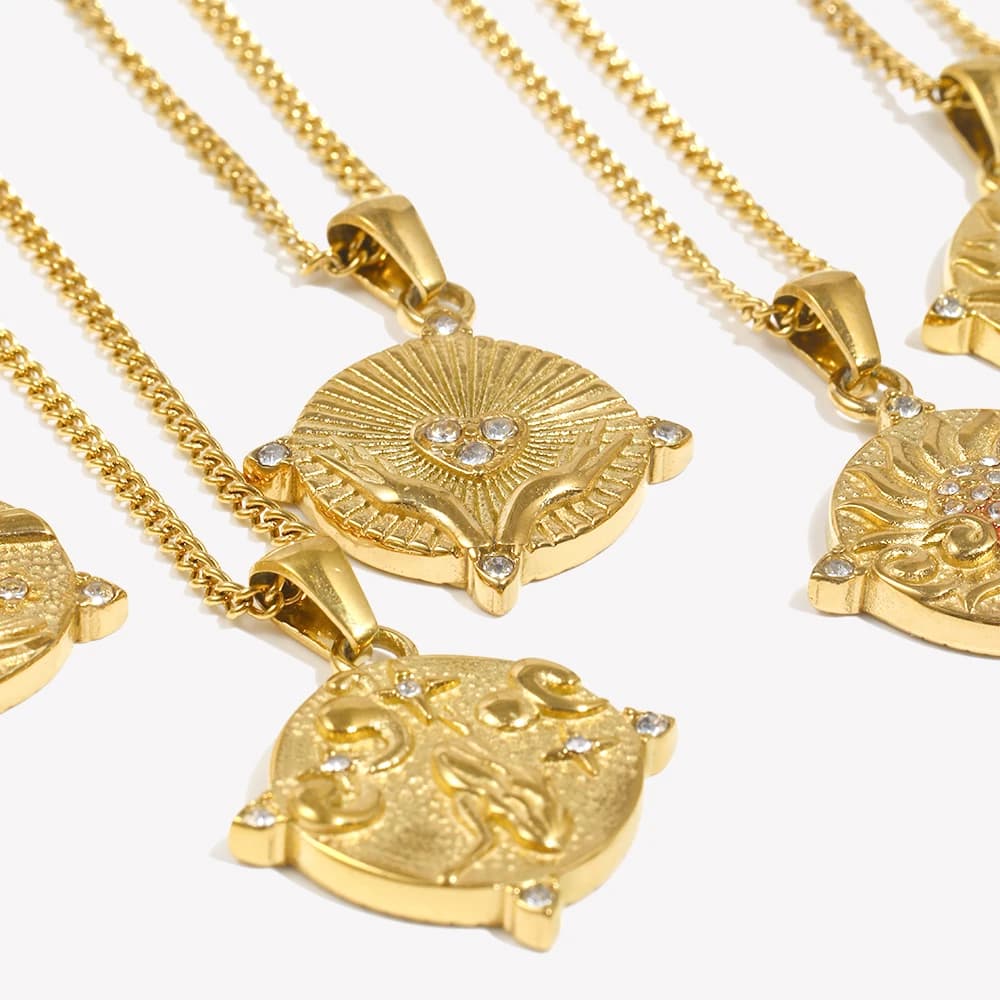E.B.belle catena laterale circolare carta dei tarocchi collana uccello decorazione in acciaio inossidabile 316L gioielli placcati oro 18 carati