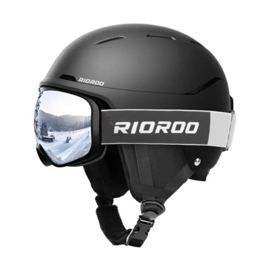 Set Casco e Occhiali da Sci, Casco da Snowboard, Casco da Neve Antiurto Antiappannamento per Sci e Snowboard, M 21.5-23 pollici