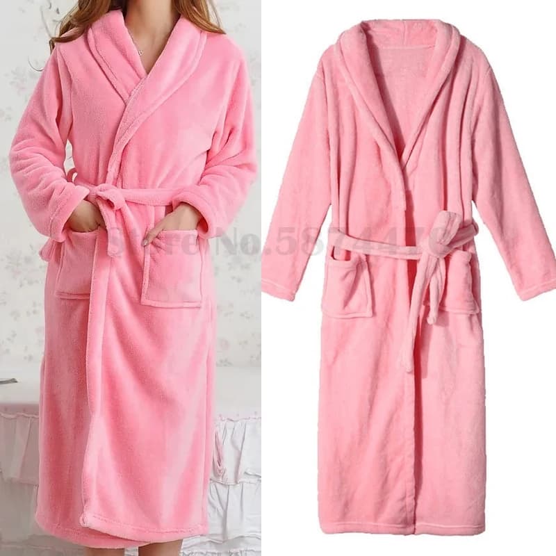 Winter Pink Flanella Veste Women's Kimono Bathrobe Autumn Winter Dress Thickening Nightwear Homewear Melted Coral Pile Night Shirt