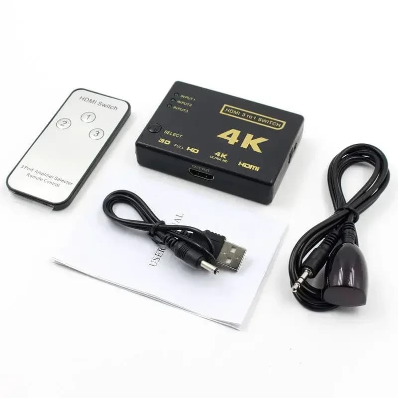 4Kx2K 3 ingressi 1 uscita Video Audio Switch compatibile HDMI Hub Monitor Splitter Box TV Switcher HD con telecomando per HDTV PS3 Xbox