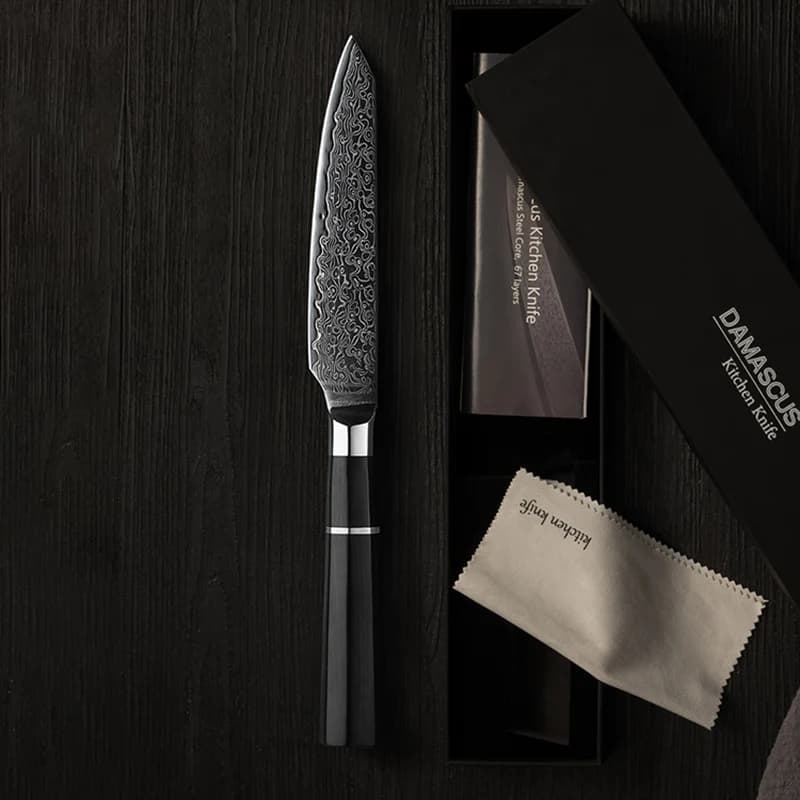 5 inch multipurpose knife 67 layers Damascus steel 10Cr15CoMoV Lama Mannaia Peeling Fruit bone Peeling Kitchen knives Ebony handle
