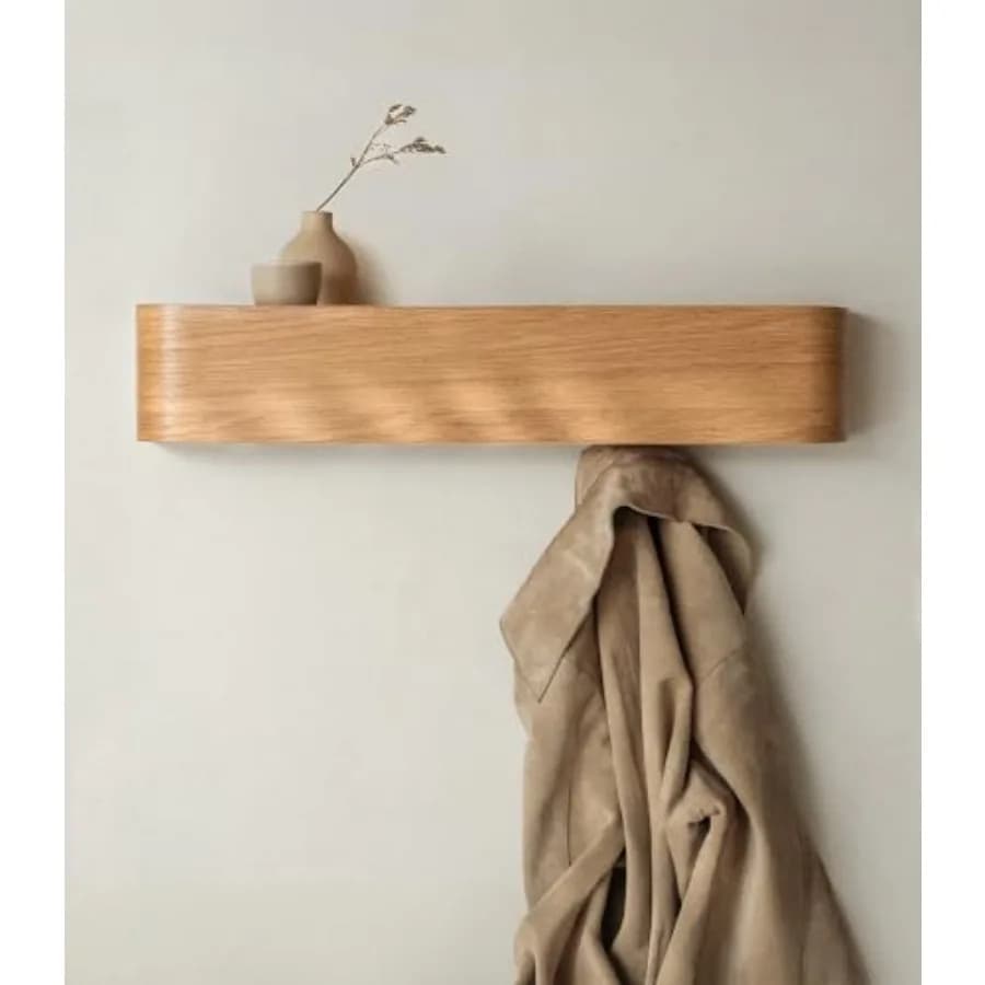 Appendiabiti da Parete 'Toke' - Design Moderno con Ganci a Scomparsa - Pannello in Legno Impiallacciato - Quercia