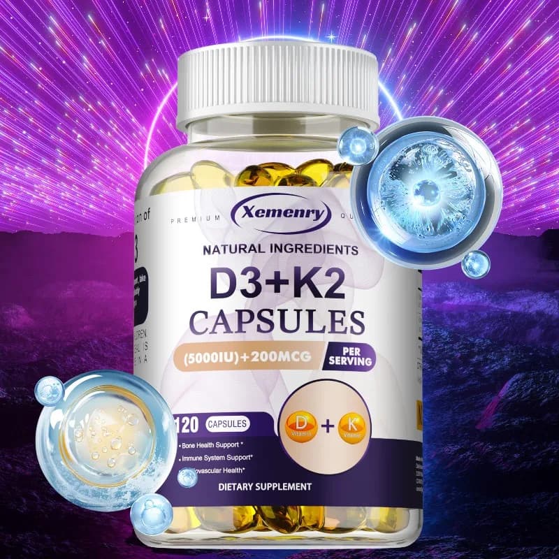 Vitamin D3+K2 Supplement - Improve Flexibility, Bone Density, Support Joint, Heart and Brain Health, Promotes Calcium Absorption