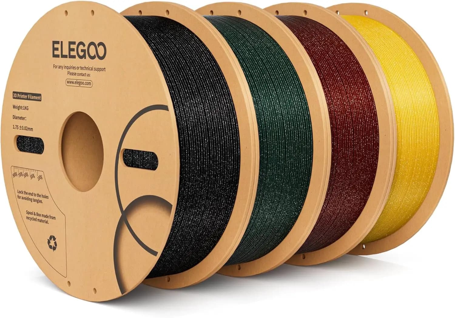Filament PLA Sparkling 1.75mm Pack 4KG, 3D Printer Filament Glittered with Dimensional Accuracy +/- 0.02mm, 4 1kg Spools