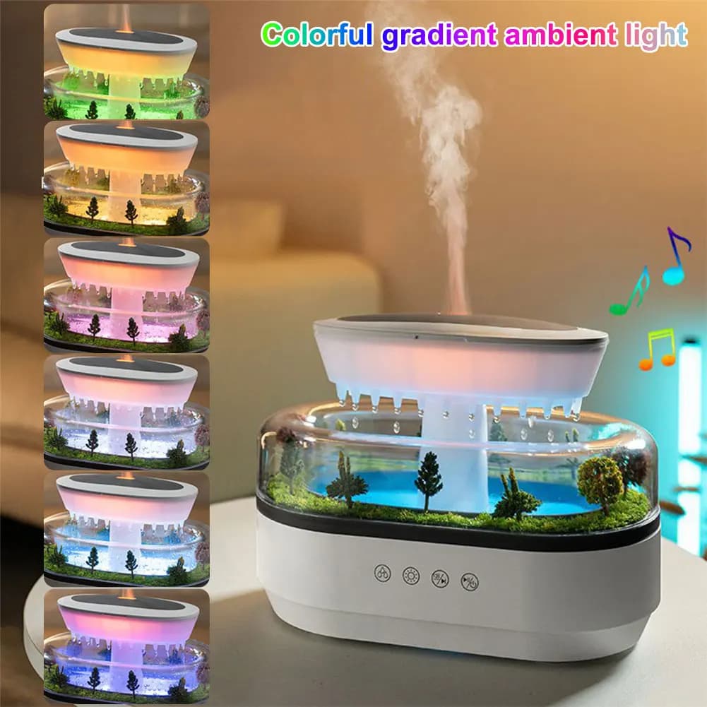 Nuvole di pioggia Umidificatore Gocciolamento d'acqua Micro Paesaggio Aromaterapia Diffusore Diffusore di olio USB Desktop Spruzzatore ad ultrasuoni