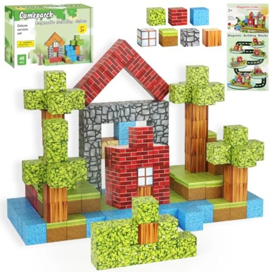 Magnetic Blocks Building Toys, Magnetic Tiles STEM Montessori Sensory Toys for Age 3+, Cubes Construction Toys Christmas Birthd