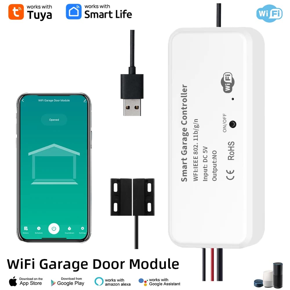 Smart Garage Door Opener DC5V Telefono cellulare remoto Tuya Smart Life App Controller Supporto Alexa e Google Assistant Non è necessario Hub