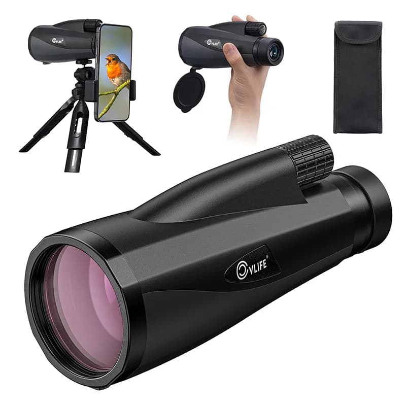 CVLIFE 12x60 Monocolo per Adulti con Adattatore per Smartphone BAK4 Prisma FMC Lente Telescopio ad Alta Potenza per Escursionismo Viaggi