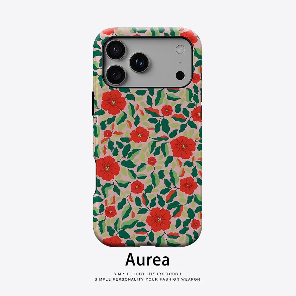 Custodia Aurea opaca antiurto per MagSafe per iPhone 17 16 15 14 Plus 13 Pro Max, in PC rigido, con motivo floreale rosa e rosso