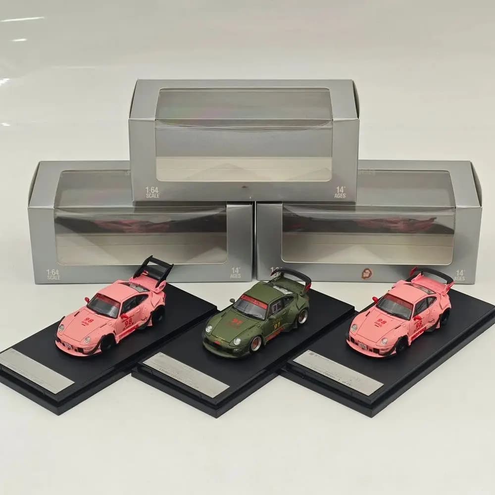 SW 1:64 for 993 Rauh-Welt Begriff #98 #91 Matte Pink/Green Diecast Model Car Miniature Limited Collection Toy Vehicle Models