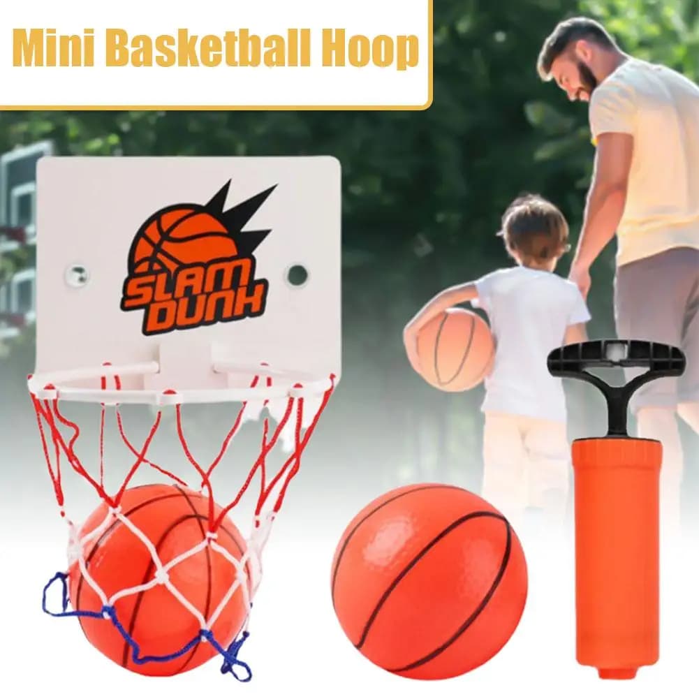 Mini Basketball Basket - Basketball Game for Interior/Bathroom Without Drilling with 2 Balls and Pumps, Kids Playground