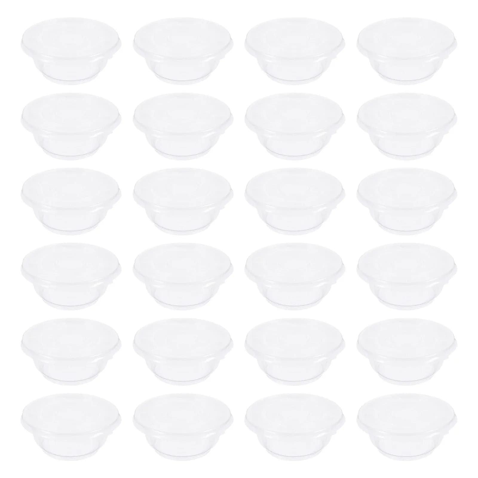 50 Set di Stoviglie Monouso, Ciotole in Plastica con Coperchio, Contenitori Trasparenti Piccoli per Preparazione Pasti, Condimenti e Salse