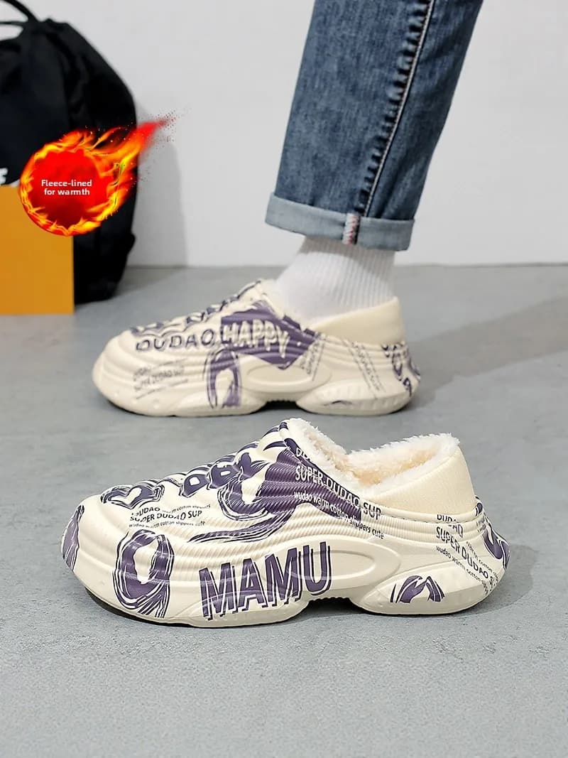 Pantofole in cotone da uomo, invernali, con fondo spesso, antiscivolo, foderate in pile, con tallone coperto, scarpe in cotone, pantofole casual da interno calde per coppia