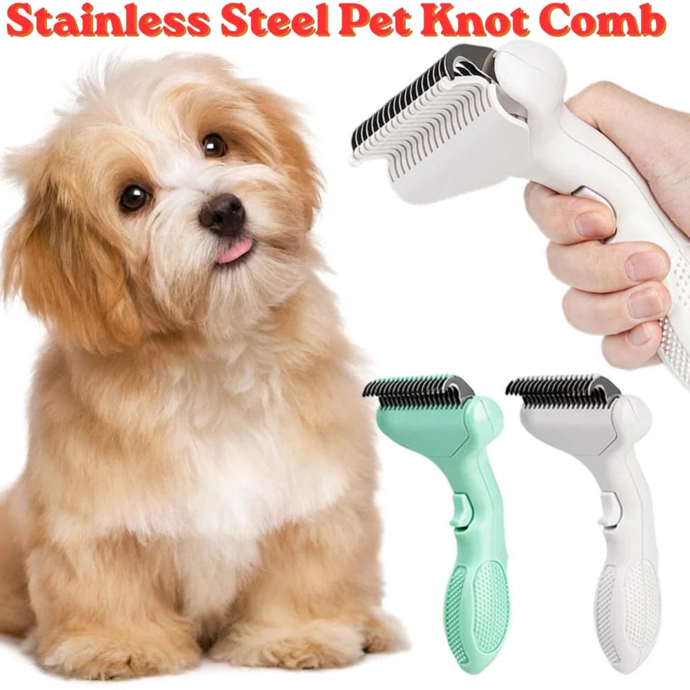 One-button Hair Release Pet Comb Durable Stainless Steel Grooming Brush Detangling Hair Remover for Dogs Cats Daily Use