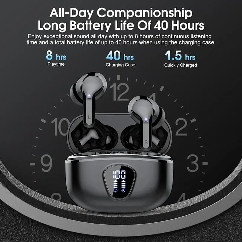 UYUXIO Wireless earphones HiFi stereo earphones with LED display 48 hours of playback ENC Rearable with noise cancellation Waterproof headphones