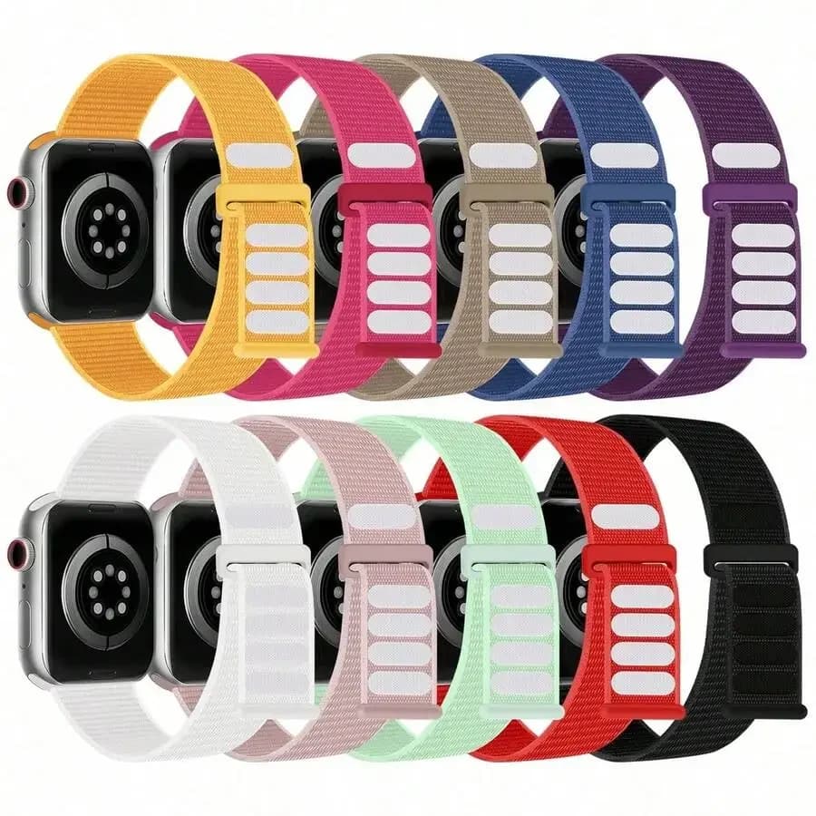 10pcs/Set Soft Nylon Solo Loop Bands Compatible With Apple Watch Band 38mm 40mm 41mm 42mm 44mm 45mm 46mm 49mm For Women Men,