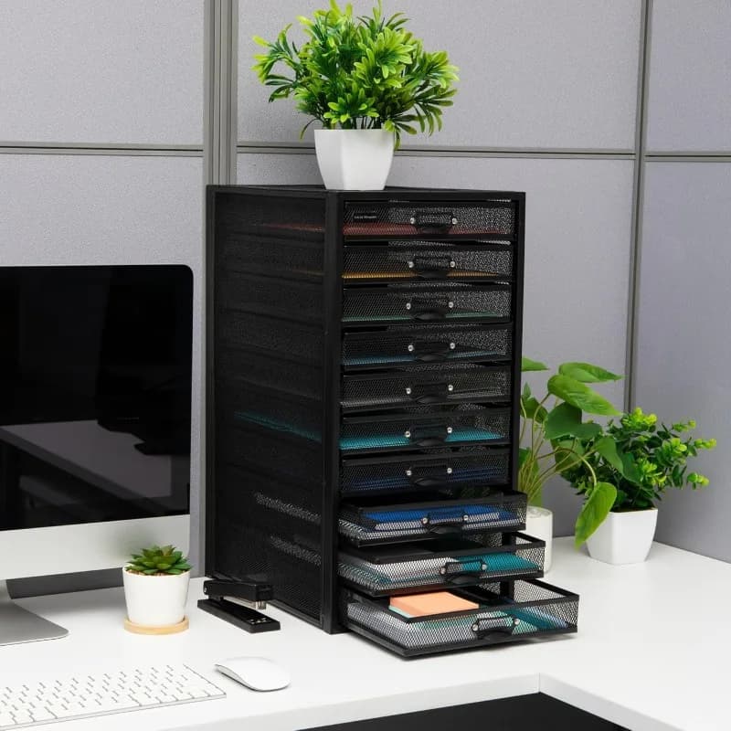 Organizer da scrivania a 10 cassetti per forniture per ufficio, artigianato, ordinamento posta e altro, rete metallica, 10,75" LX 14" LX 21,25" A
