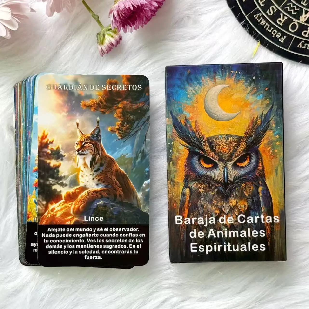 Spanish Oracle Cards, Spirit Animals, Message Deck, Spanish Tarot Cards with Keywords, 12x7cm Cards, 52-Cards