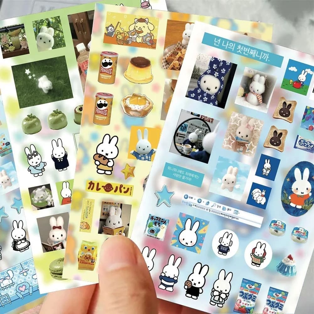 8pcs Miffy Rabbit Die Cut Stickers Cute Cartoon Waterproof Stickers Decorative Collage Material DIY Craft Scrapbook Gift Toys